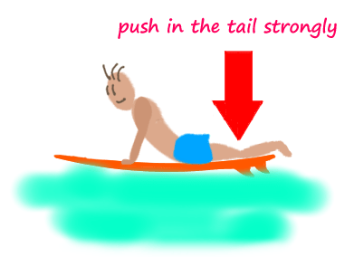 surfing-paddle-method-tips-push-in-the-tail-of-surfboard-strongly
